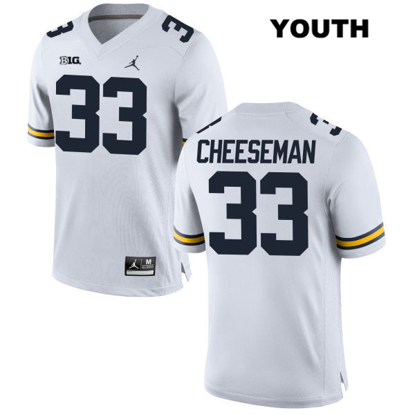 Youth NCAA Michigan Wolverines Camaron Cheeseman #33 White Jordan Brand Authentic Stitched Football College Jersey UF25N66WG
